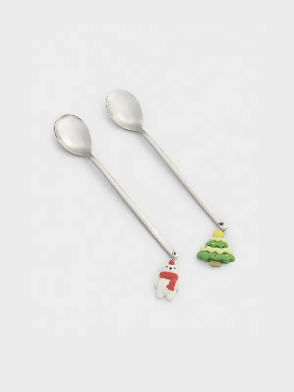 Ложка десертная, 14 см, 2 шт, сталь/пластик, Медвежонок/Елка, Funny friends, image-1