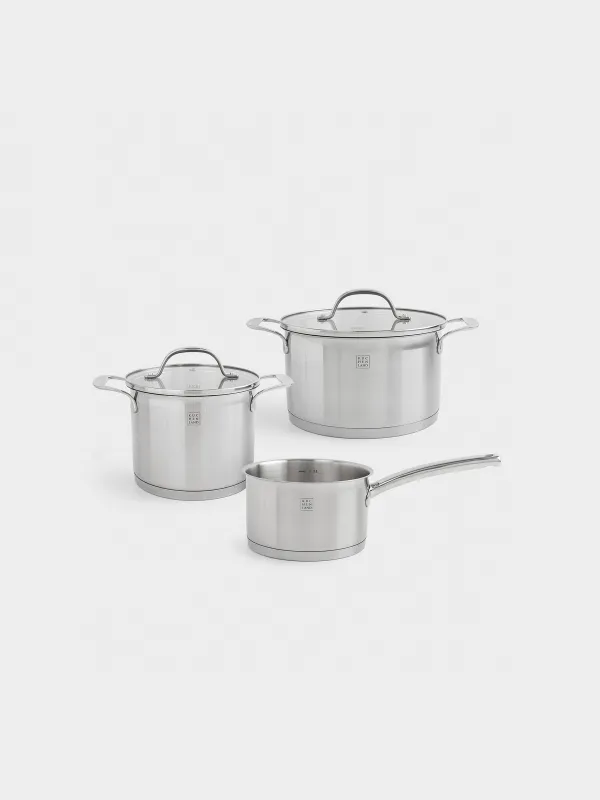 Набор посуды, 3 пр, сталь/стекло Б, Small, Silver Stone, image-0