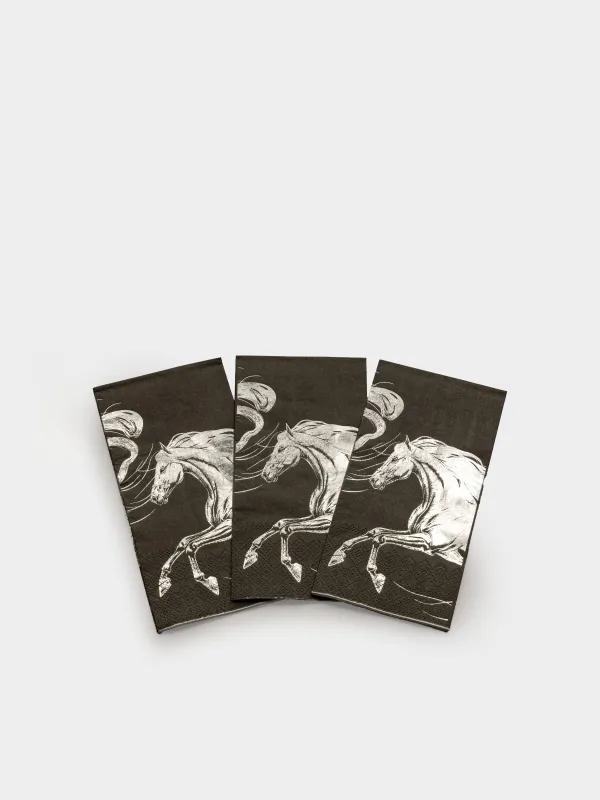 Салфетки бумажные, 33х33 см, 20 шт, прямоугольные, черные, Серая лошадь, Horse silver, image-2
