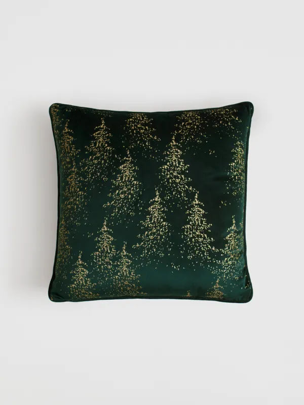 Подушка декоративная, 45х45 см, вельвет, темно-зеленая, Хвойный лес, Sparkle, image-0