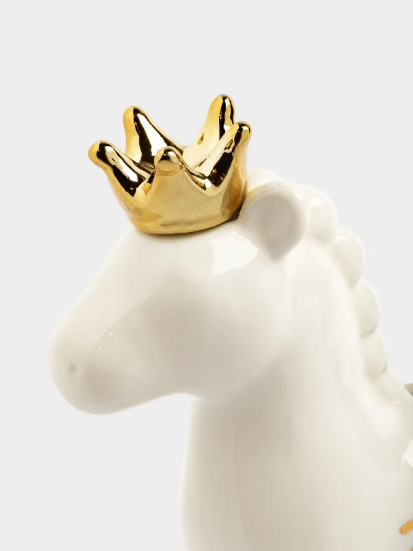 Копилка, 16х16 см, фарфор P, молочно-золотистая, Лошадка c короной, Horse milky, image-3
