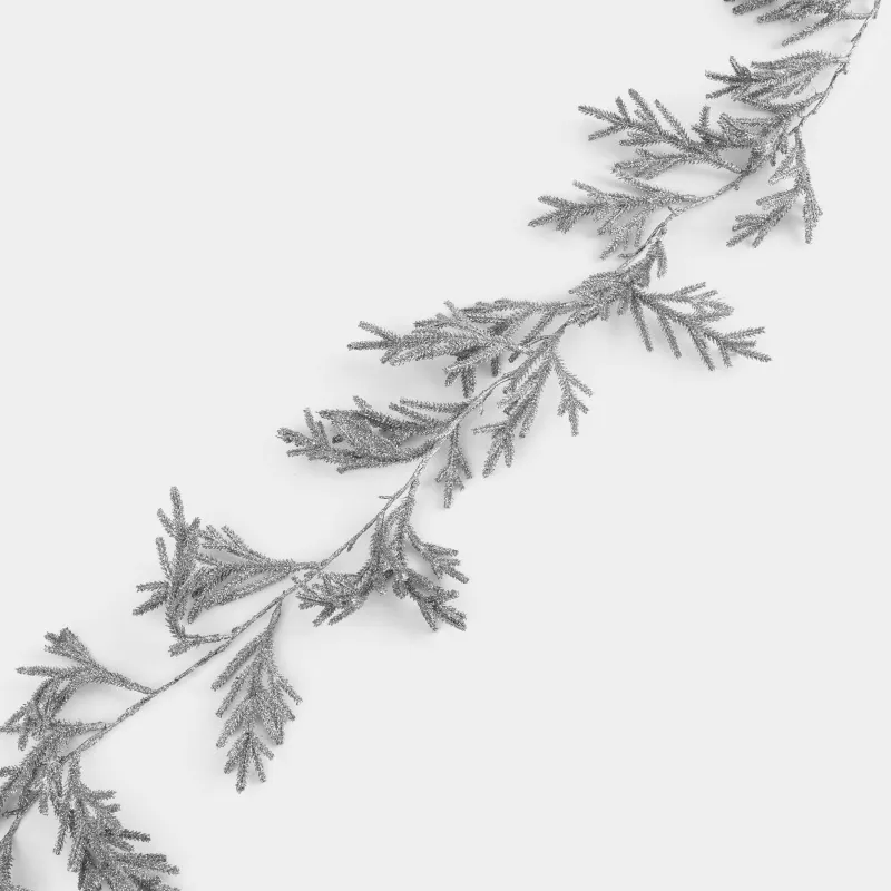 Ветка-гирлянда декоративная, 2 м, с подсветкой, пластик, серебристая, Хвоя, Sparkle decor, image-1