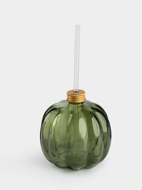 Банка для напитков, 600 мл, с крышкой и трубочкой, стекло, зеленая, Тыква, Pumpkin, image-0