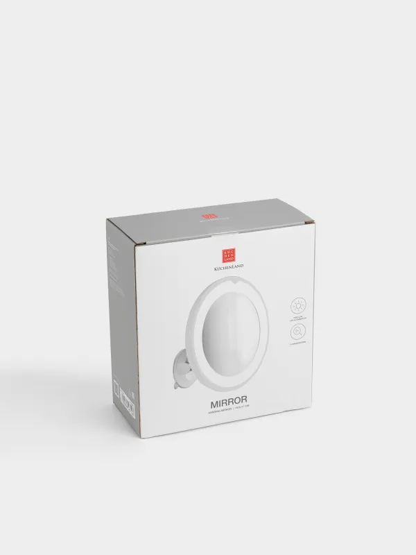 Зеркало подвесное, 19/12 см, увеличительное, с подсветкой, на присоске, пластик, белое, Mirror, image-6