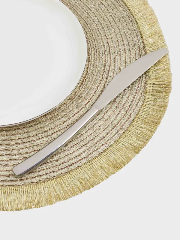 Салфетка под приборы, 38 см, с бахромой, полиэстер, круглая, золотистая, Rotary shine, image-2