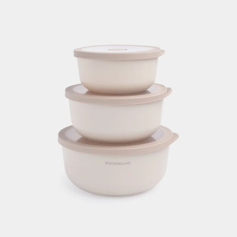 Набор мисок, 3 шт, с крышкой, пластик/силикон, бежевый, Galori