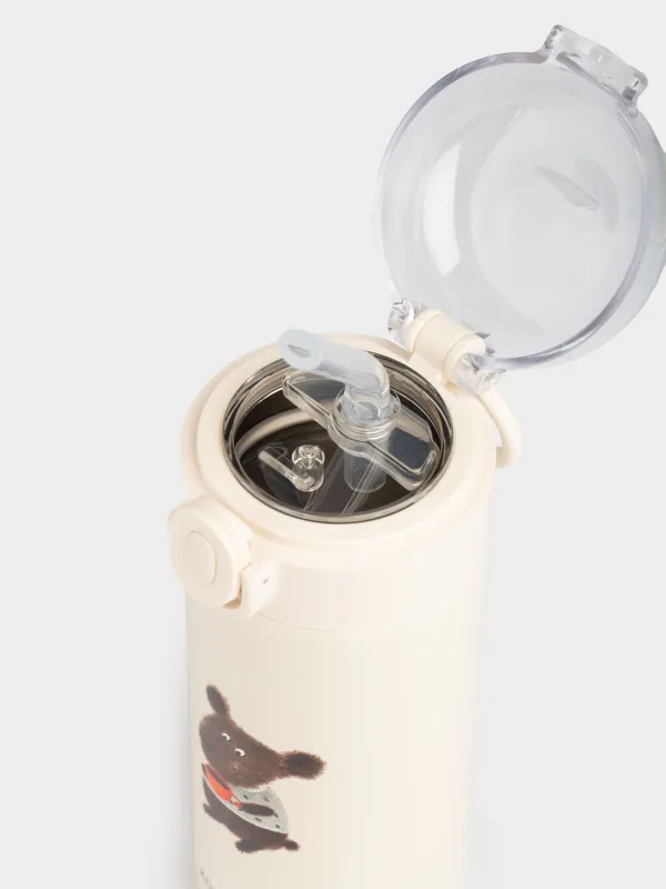 Термос детский, 320 мл, с трубочкой, сталь/пластик, бежевый, Мишка, Cute vessel, image-3