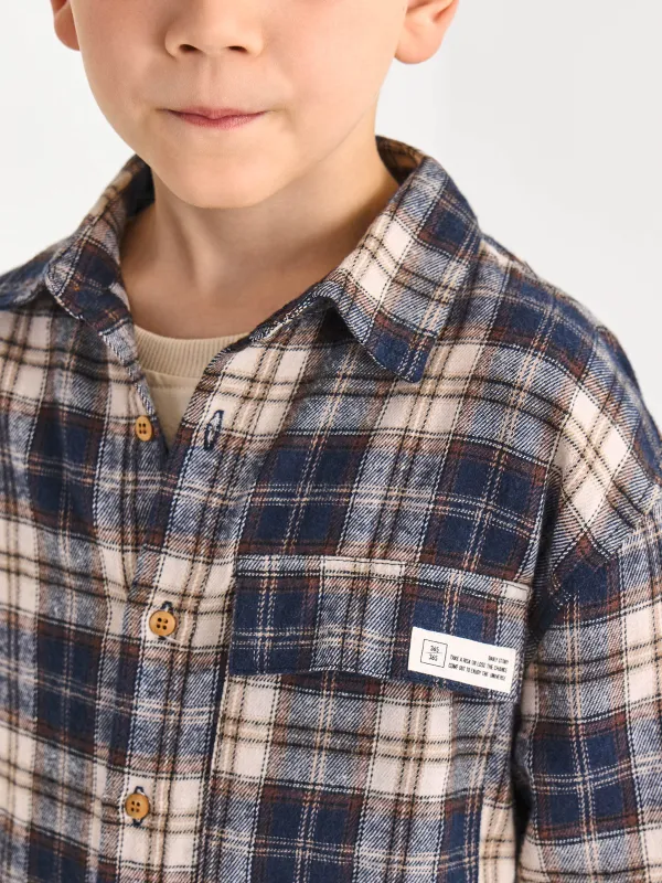 Рубашка детская, для мальчиков, сине-бежевая, Mirek, image-2