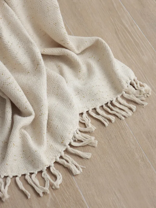 Плед, 130x170 см, с бахромой, хлопок/люрекс, бежевый, Зигзаги, Strike, image-2