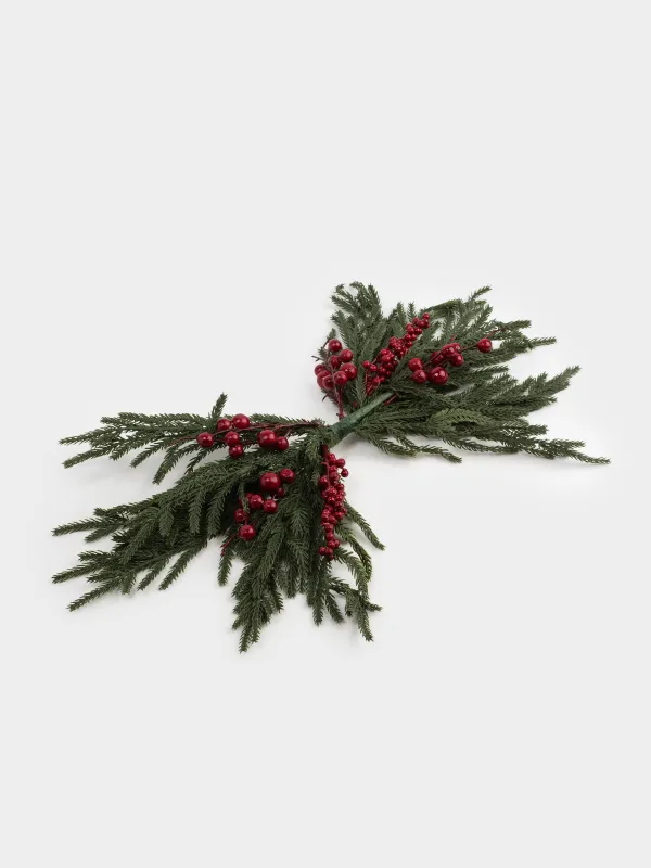 Композиция декоративная, 55 см, пенопласт, Ель с красными ягодами, Red berry, image-1