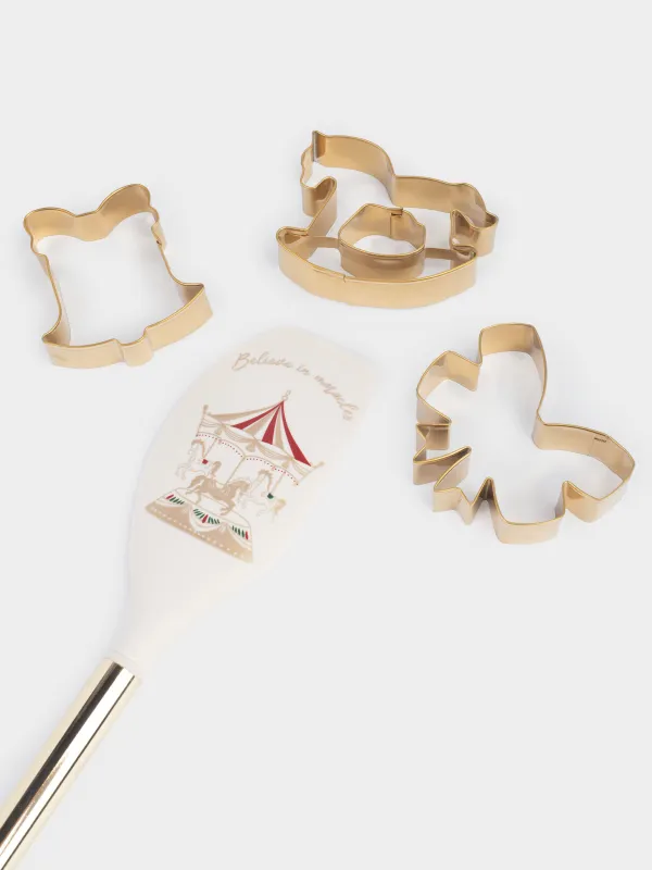 Набор для выпечки, 4 пр, лопатка/формы, силикон/сталь, молочно-золотистый, Карусель, Bakery gold, image-1