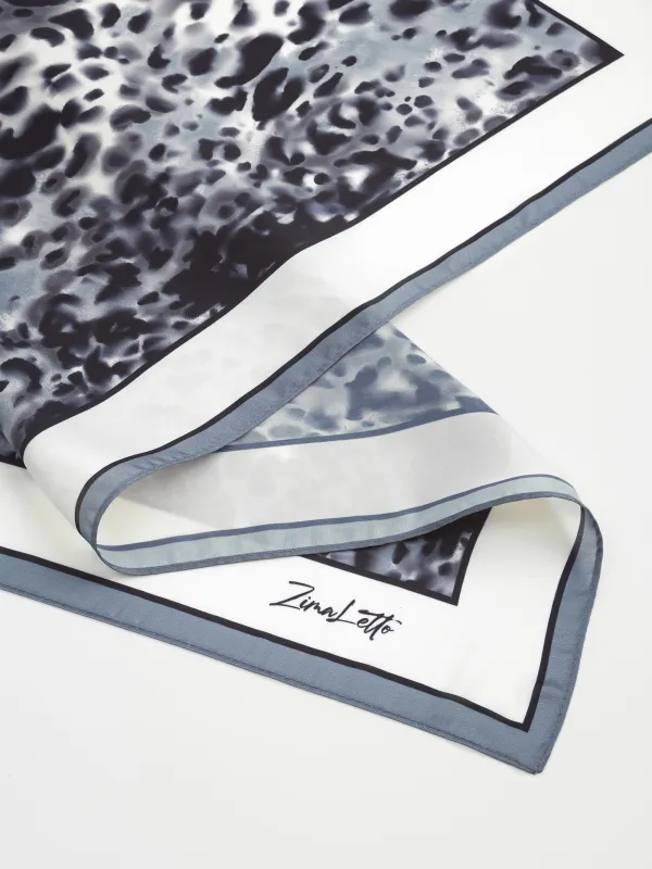 Платок женский, 70x70 см, полиэстер, черно-серый, Анималистичный принт, Kerchief, image-1