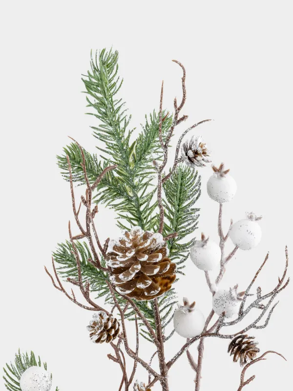 Ветка декоративная, 73 см, Белые ягоды и шишки, White berry, image-4