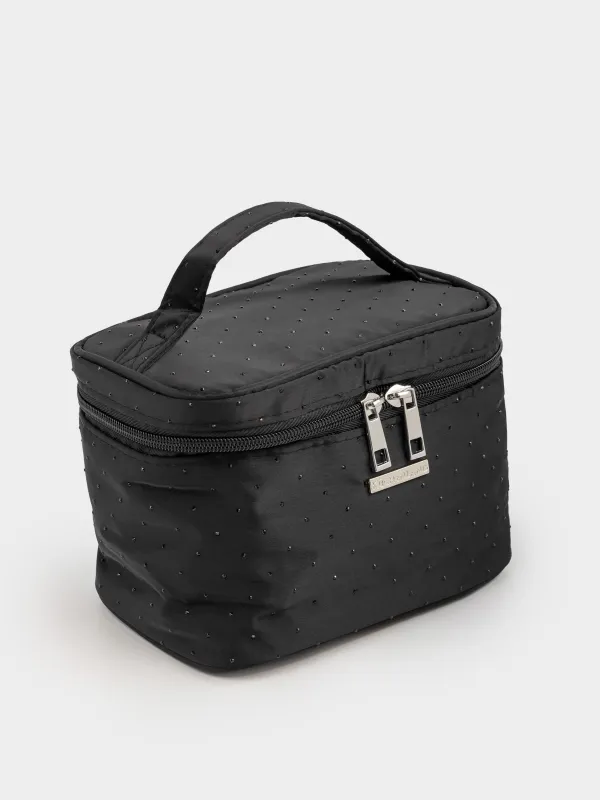 Косметичка, 19х14 см, с ручкой, нейлон, черная, Force night, image-1