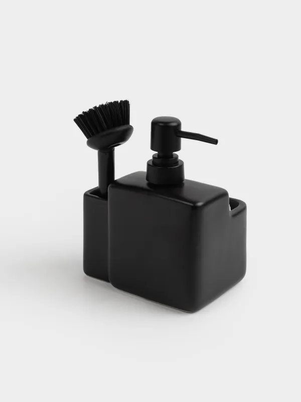 Диспенсер для моющего средства, 650 мл, органайзер, губка/щетка, керамика, черный, Total black, image-2