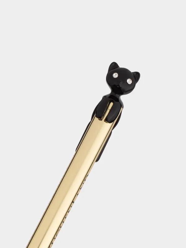 Ручка шариковая, 14 см, с фигуркой, металл, золотистая, Черный кот, Draw figure, image-3