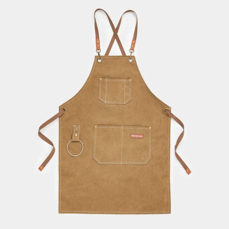 Фартук, 58х78 см, с карманами, с держателем, терилен/хлопок/искусственная кожа, коричневый, BBQ, image-0