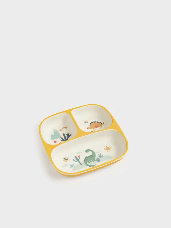 Тарелка обеденная, детская, 18 см, 3 отд, бамбук, квадратная, желтая, Динозавры, Dino, image-2
