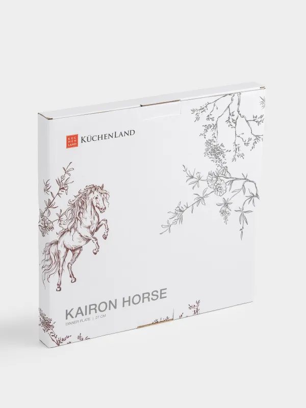 Тарелка обеденная, 29 см, фарфор N, белая, с серебристым кантом, Лошадь, Kairon horse, image-5