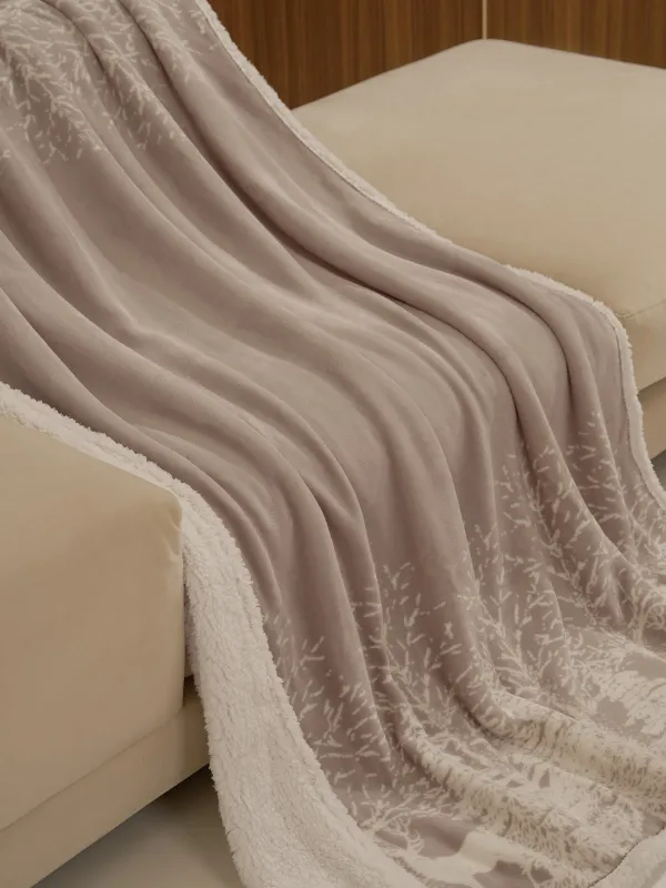 Плед, 130х170 см, фланель/шерпа, бордово-бежевый, Олени в лесу, Flannel, image-1