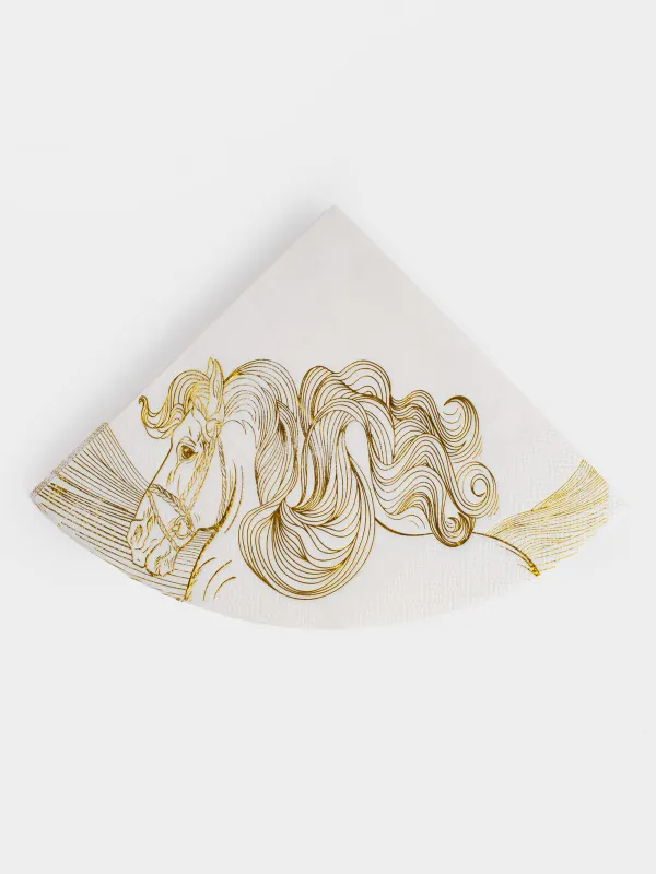 Салфетки бумажные, 33 см, 20 шт, Horse gold, image-0