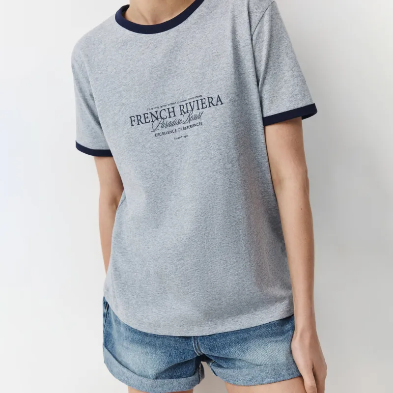 Футболка женская, с контрастным кантом, серая, Isidora