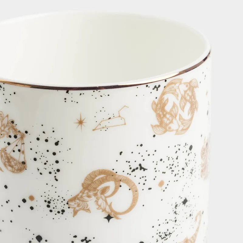Кружка, 380 мл, фарфор F, бело-золотистая, с золотистым кантом, Знаки зодиака, Zodiac, image-4