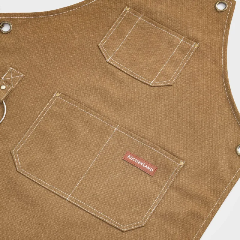 Фартук, 58х78 см, с карманами, с держателем, терилен/хлопок/искусственная кожа, коричневый, BBQ, image-1