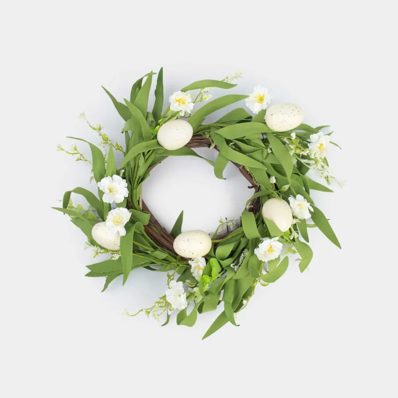 Венок декоративный, 17/26 см, пенопласт, Перепелиные яйца и цветы, Rustic Easter decor