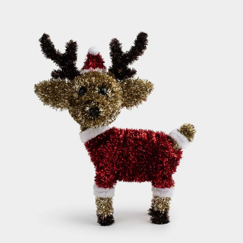 Статуэтка, 34 см, мишура/пластик, золотистая, Олень, Tinsel decor