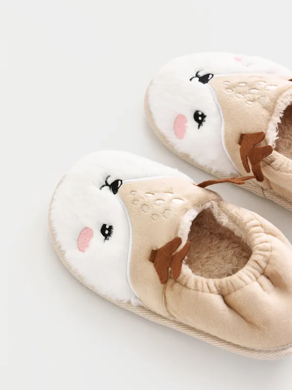 Тапочки детские, домашние, флис, бежево-белые, Олени, Generous, image-2