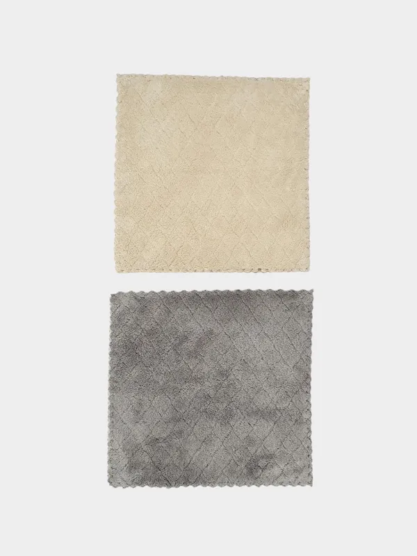 Тряпка для кухни, 30х30 см, 2 шт, микрофибра, бежевая/серая, Ворс с узорами, Clean, image-1