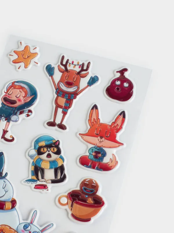 Набор наклеек, 10х16 см, многоразовые, ПВХ, Новогодние герои, Christmas decal, image-2