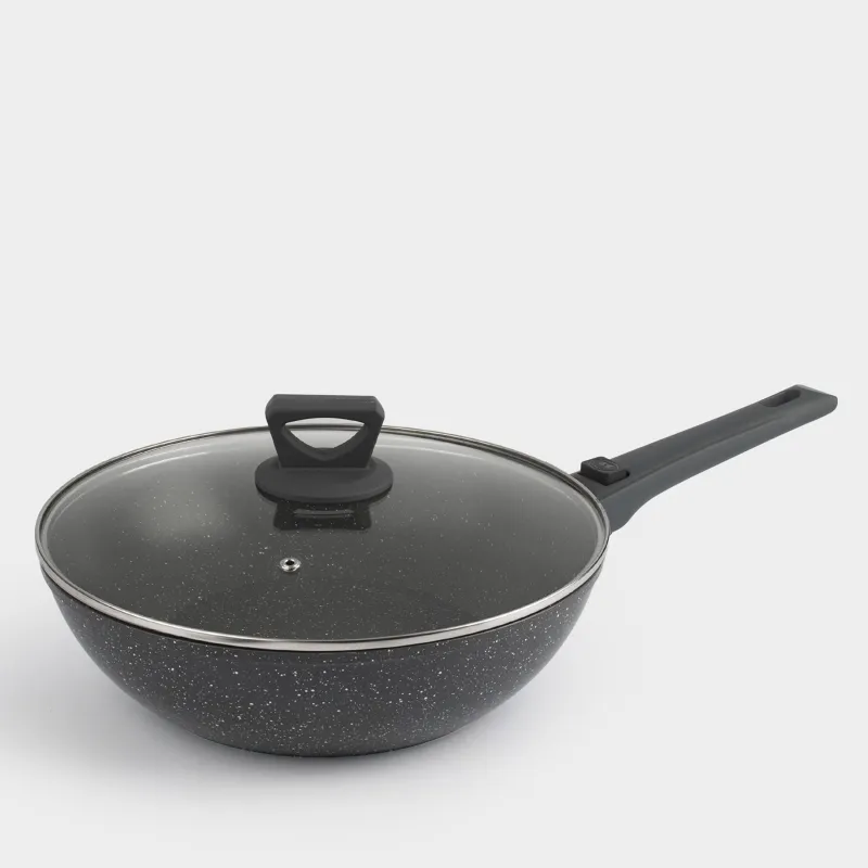 Вок, 28 см, с крышкой, съемная ручка, с покрытием, алюминий, Scandia