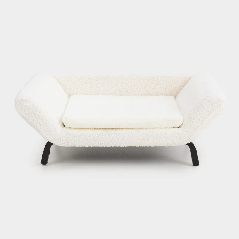 Лежак-диван для животных, 64х35х24 см, букле/дерево, молочный, Boucle