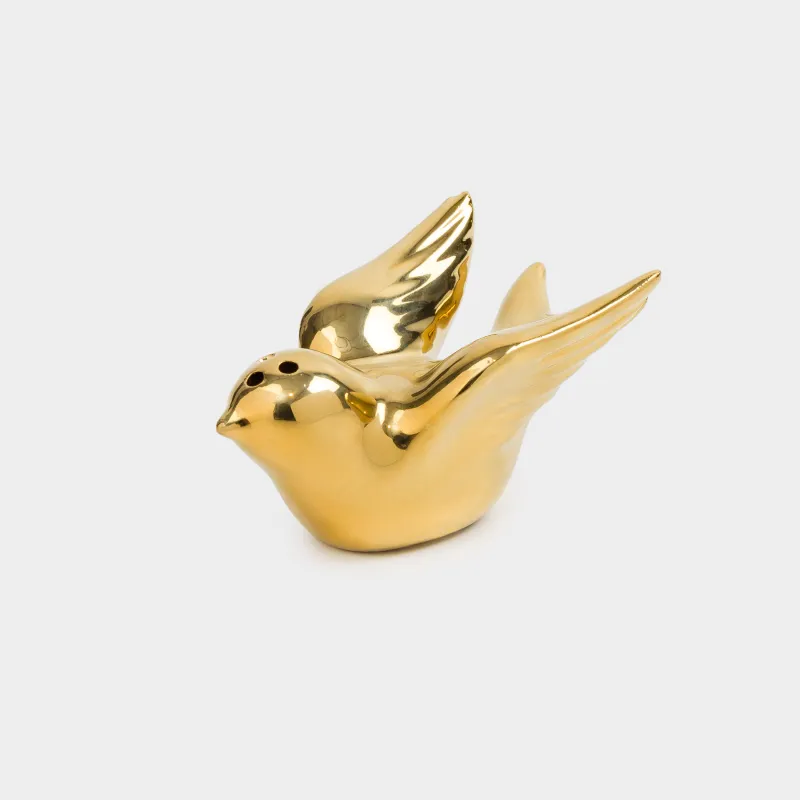 Емкость для соли или перца, 9 см, фарфор P, золотистая, Птица, Paradise garden, image-0