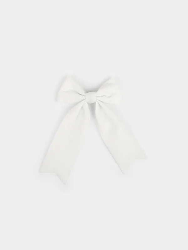 Украшение декоративное, 10х15 см, на клипсе, полиэстер, молочное, Бант, Bow velvet, image-0