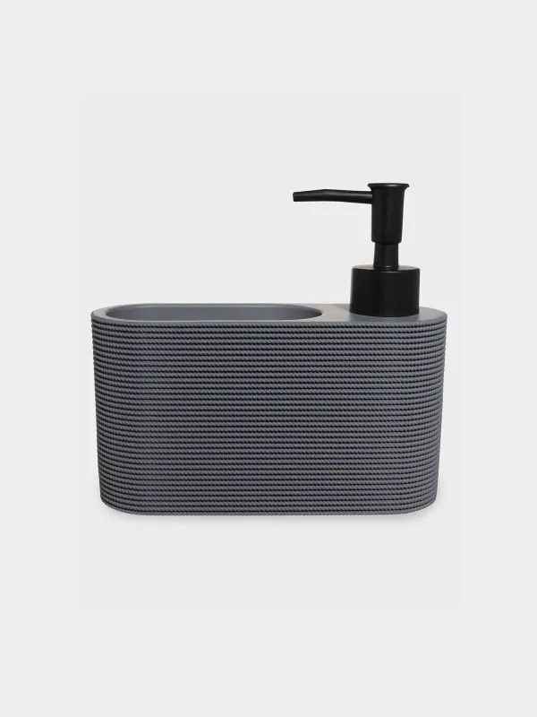 Диспенсер для моющего средства, 250 мл, органайзер, с губкой, полирезин/пластик, серый, Grey steel, image-1