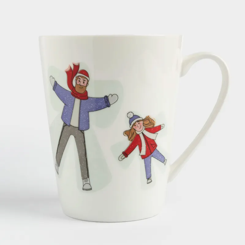 Кружка, 420 мл, фарфор N, белая, Папа и дочь в снегу, Family, image-1