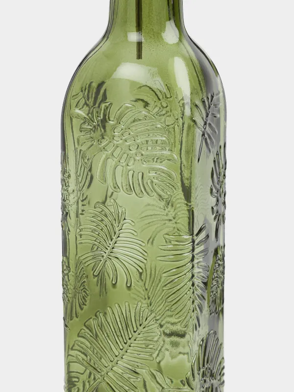 Бутылка для масла или уксуса, 500 мл, с дозатором, стекло Р/металл, зеленая, Монстера, Tropical leaves, image-2