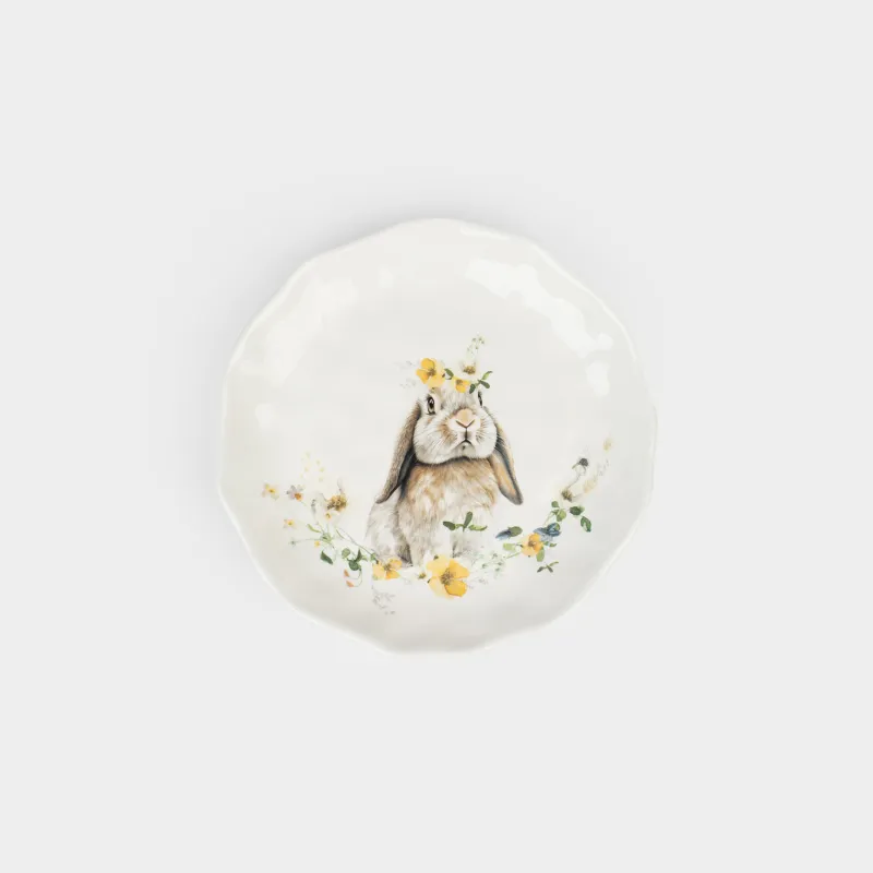 Тарелка закусочная, 23 см, керамика D, белая, Кролик с цветами, Natural Easter