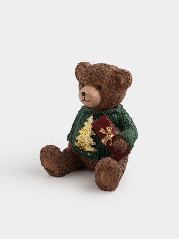 Статуэтка, 10 см, полирезин, коричневая, Медвежонок в свитере, Figure christmas, image-4