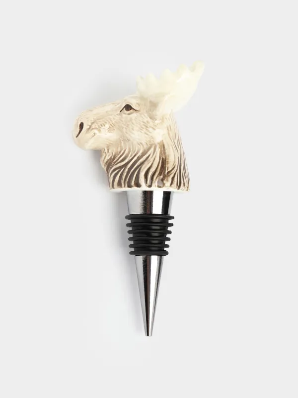 Пробка для винной бутылки, 12 см, сталь/керамика, молочно-коричневая, Лось, Moose story, image-2