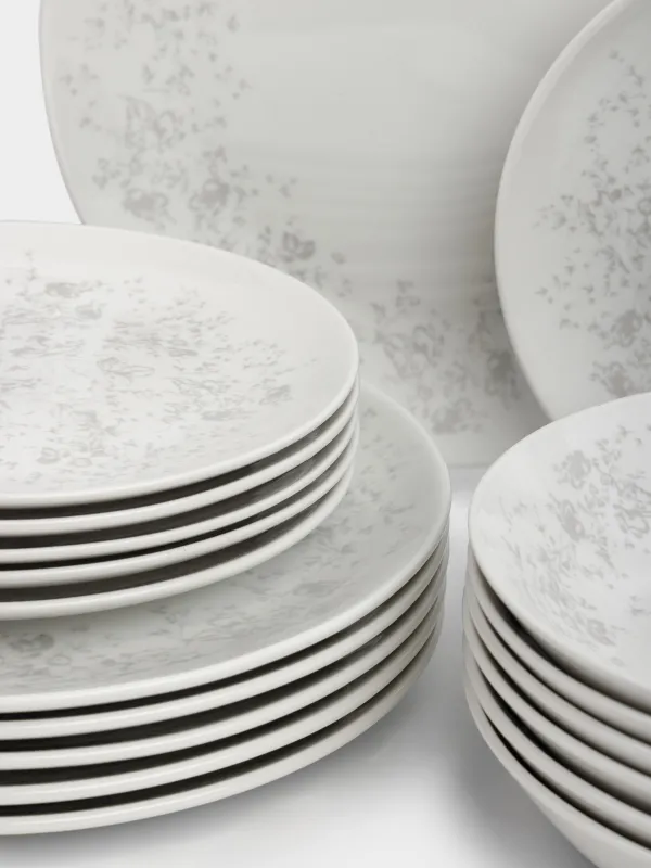 Сервиз обеденный, 6 перс, 18 пр, фарфор P, белый, Серые цветы, Gentle flowers, image-1