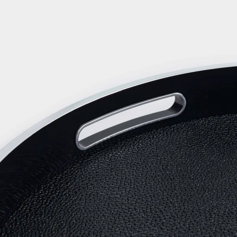 Поднос, 34 см, искусственная кожа/пластик, круглый, черно-серебристый, Leather trend, image-6