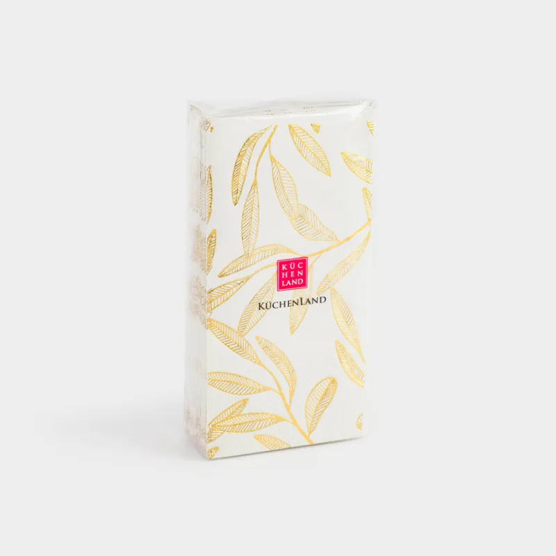 Салфетки бумажные, 33х33 см, 20 шт, прямоугольные, белые, Золотые листья, Print, image-3