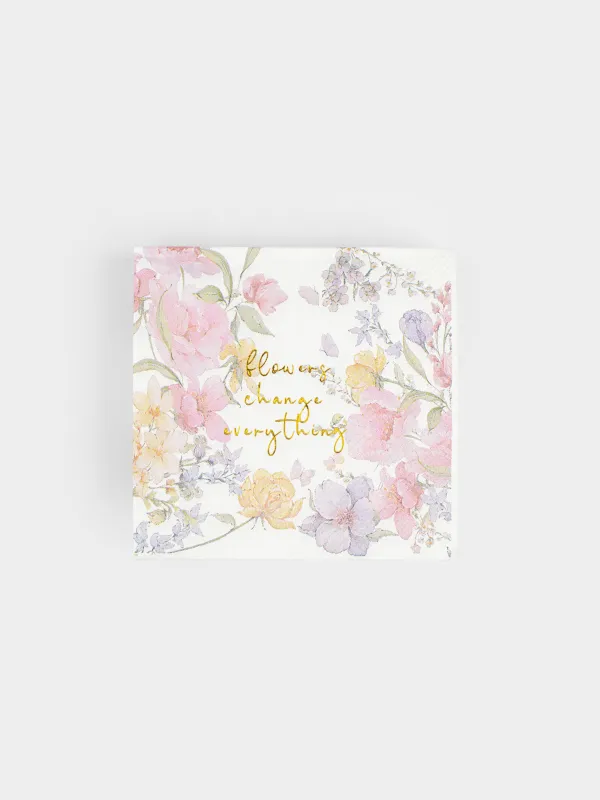 Салфетки бумажные, 21х21 см, 20 шт, квадратные, белые, Цветы, Flowers, image-0