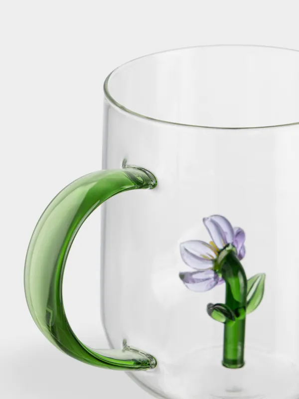 Кружка, 600 мл, стекло Б, зеленая ручка, Цветок, Shape, image-3