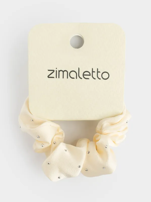 Резинка для волос, 8 см, со стразами, полиэстер, молочная, Silk, image-2