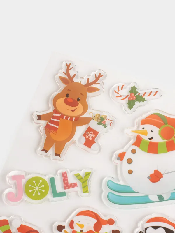 Набор наклеек, 15х20 см, многоразовые, термопластик, Снеговики, Christmas decal, image-3